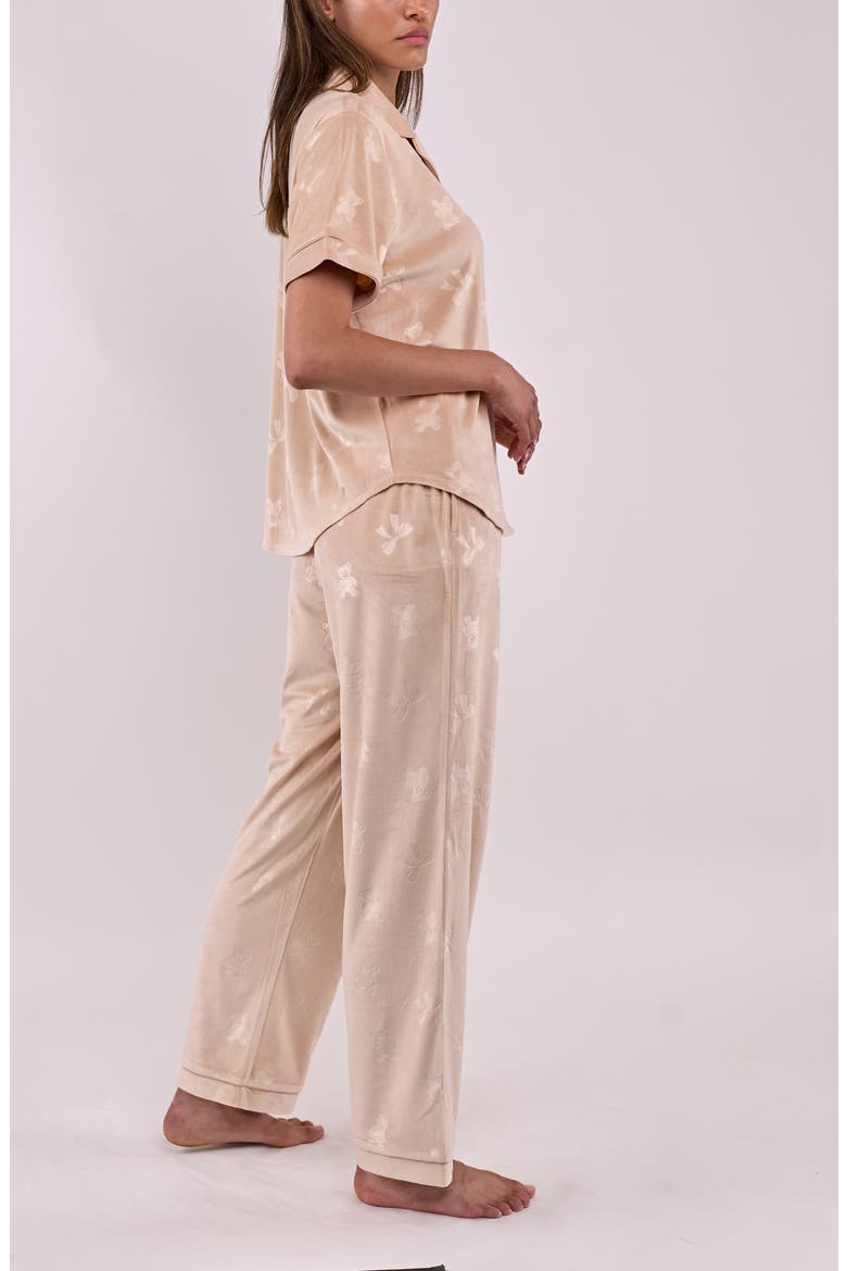 Addie Teddy Bear Embossed Pajamas, Alternate, color, TAN