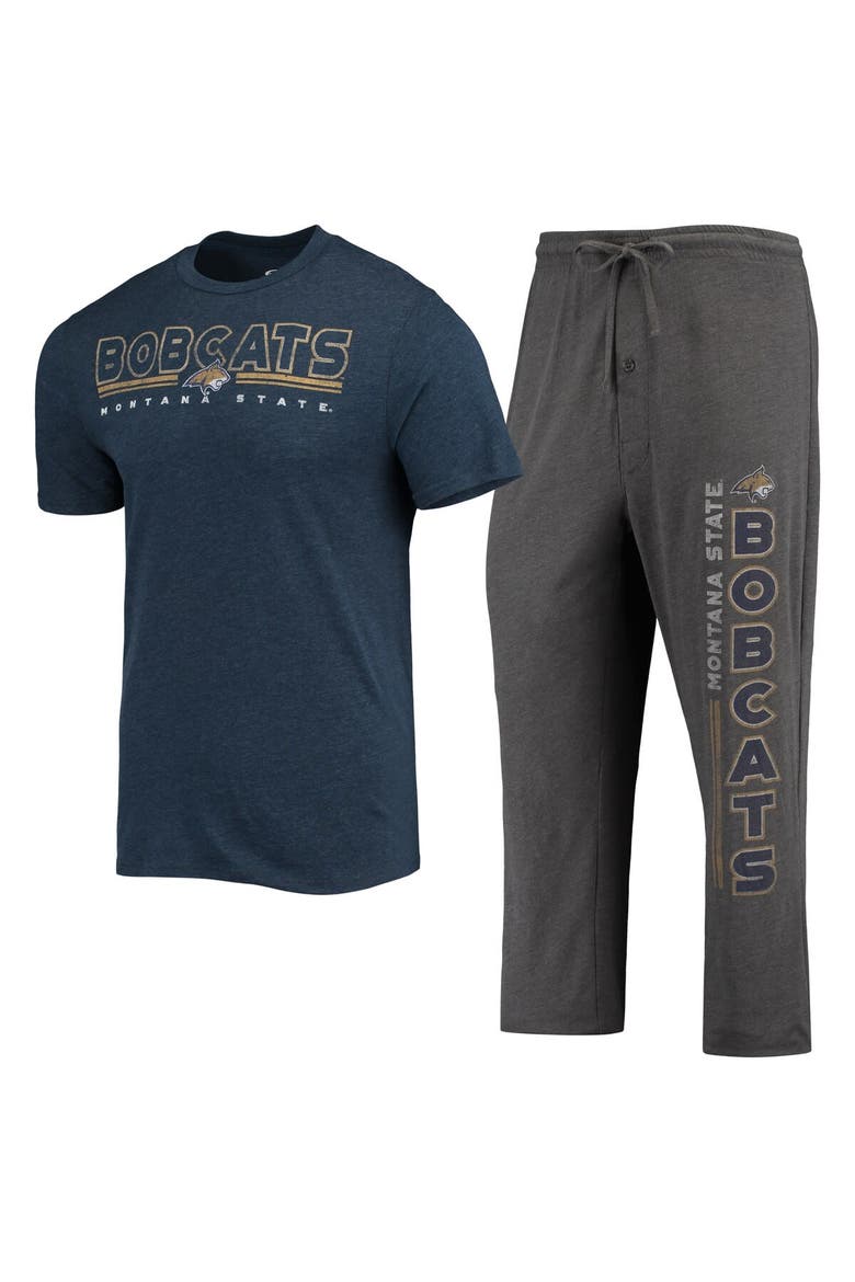 Men's Concepts Sport Heathered Charcoal/Navy Montana State Bobcats Meter T-Shirt & Pants Sleep Set, Main, color, Heather Charcoal