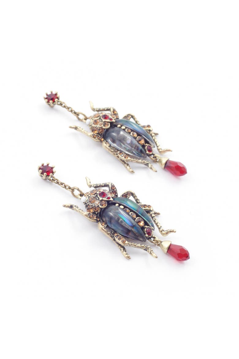 Bejewelled Beetle Statement Drop Earrings, Alternate, color, Bettle