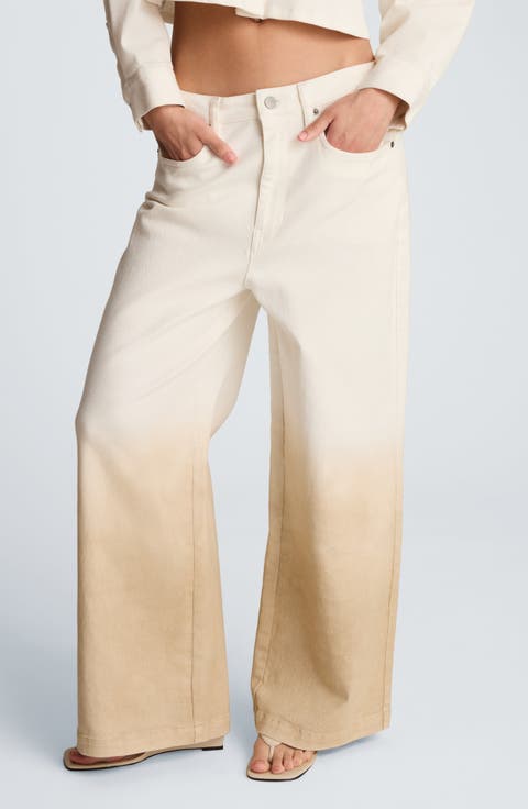 Ombré Comfort Stretch High Waist Wide Leg Jeans (Tan Gradient)