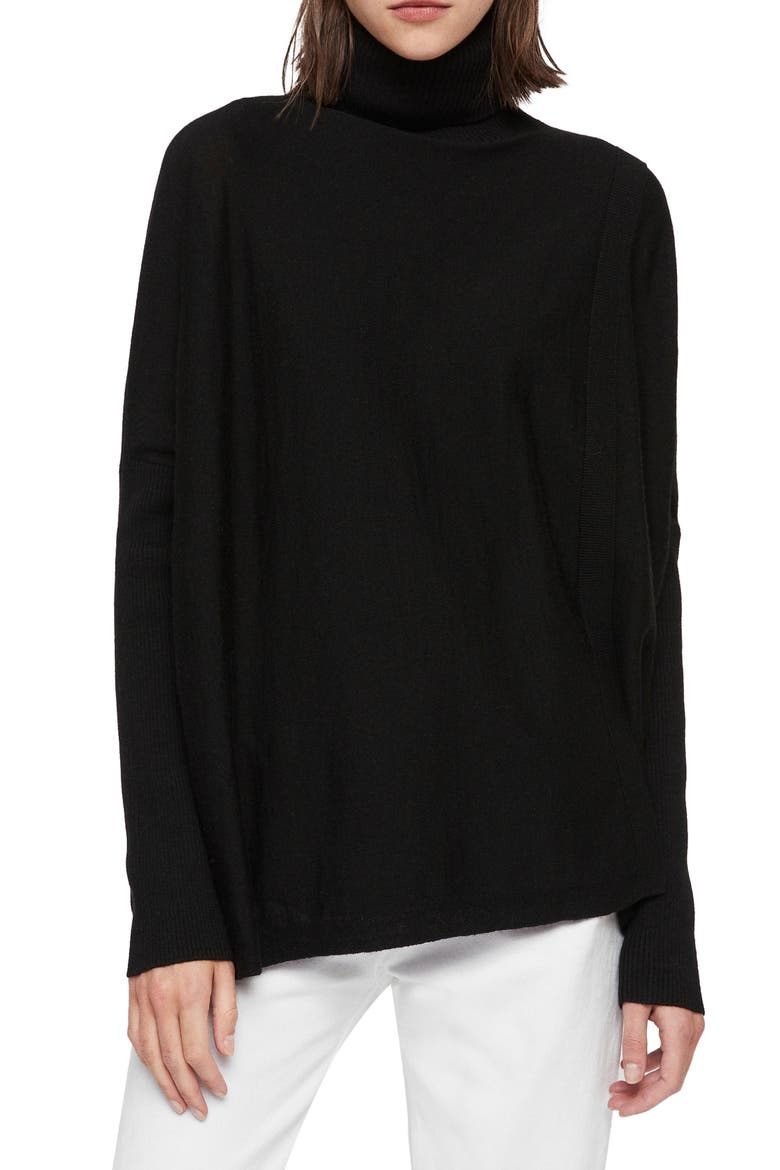 Koko Merino Wool Turtleneck Wrap Sweater, Main, color, BLACK/BLACK