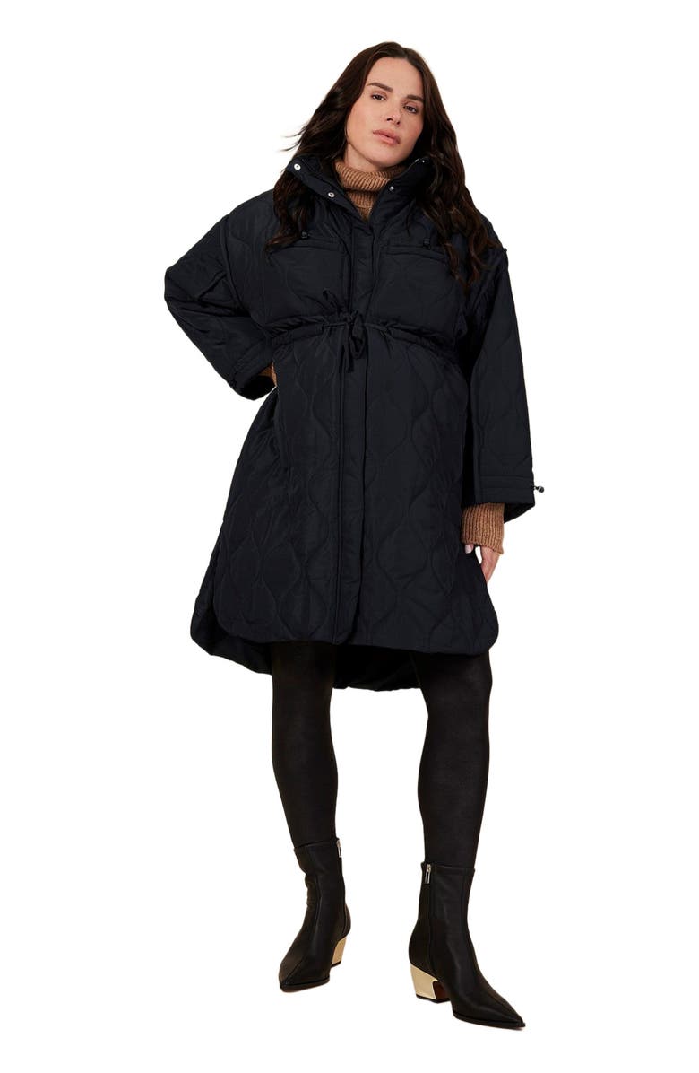 MOTHERHOOD MATERNITY Woven Full-Zip Long Sleeve Quilted Puffer Jacket, Alternate, color, Black
