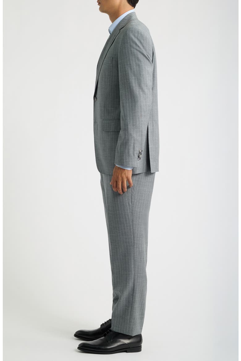 Pinstripe Wool, Silk & Linen Suit, Alternate, color, OPEN GREY
