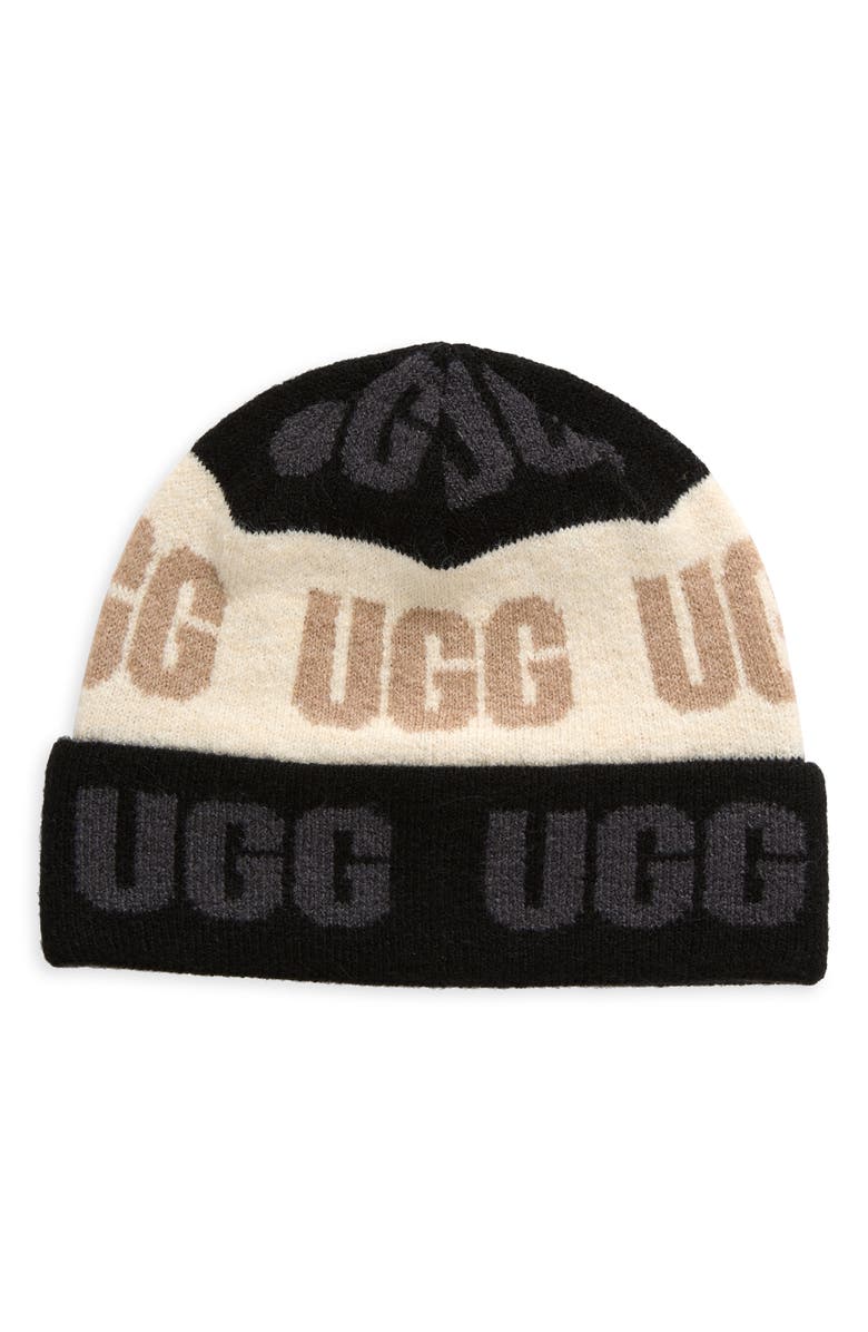 UGG<sup>®</sup> Logo Jacquard Beanie, Main, color, Black Multi