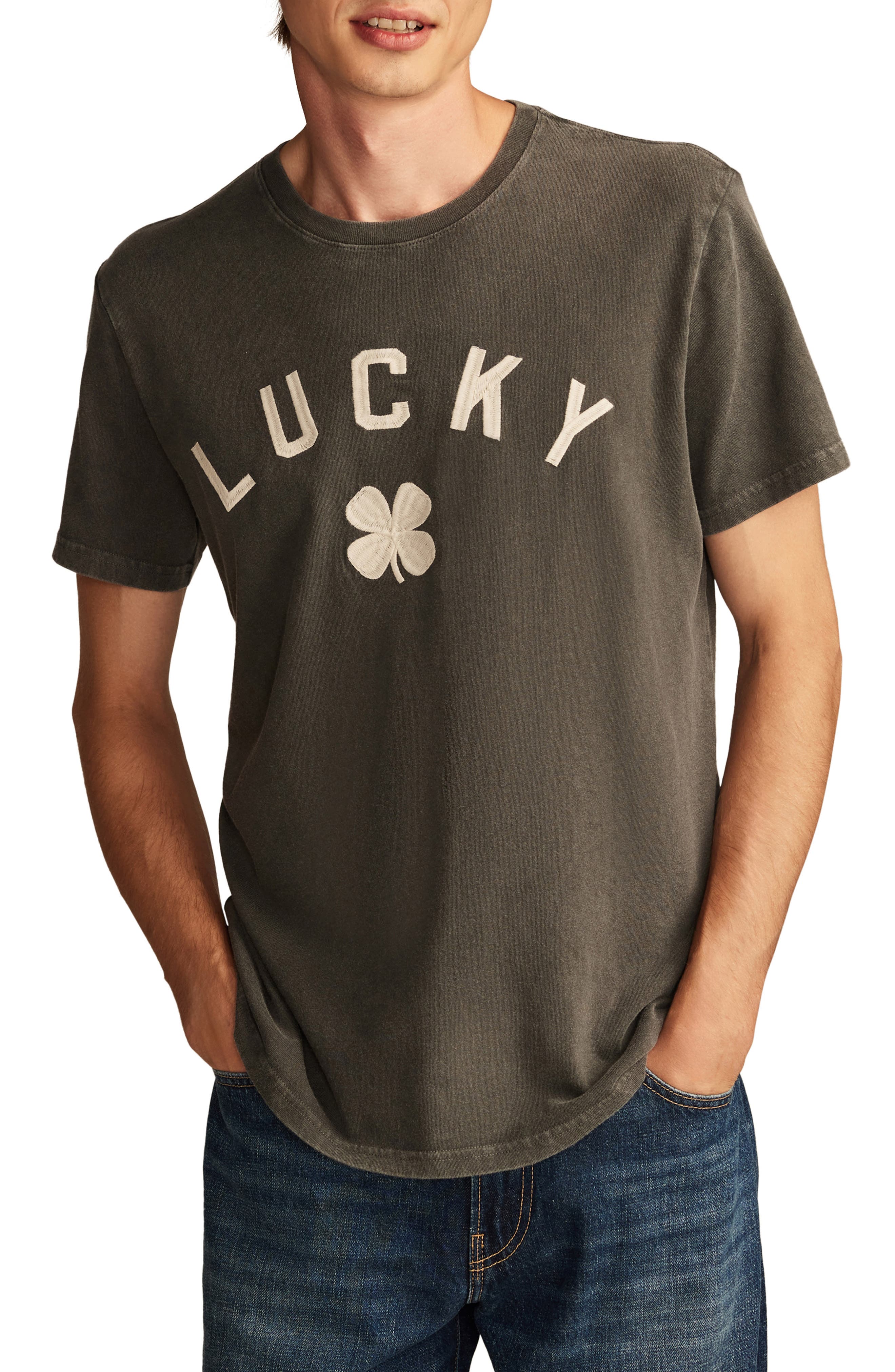 Lucky Brand Lucky Clover Embroidered T-Shirt in Jet Black 