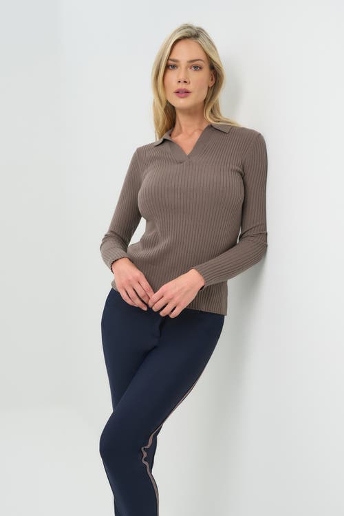 Anatomie Georgie Rib Sweater Knit Collared Top In Brown