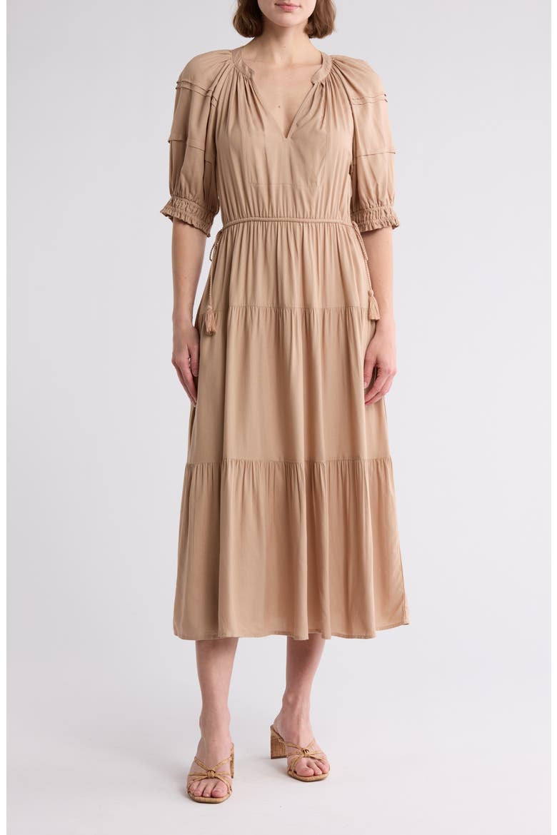 Tassel Tie Midi Dress, Main, color, TAN
