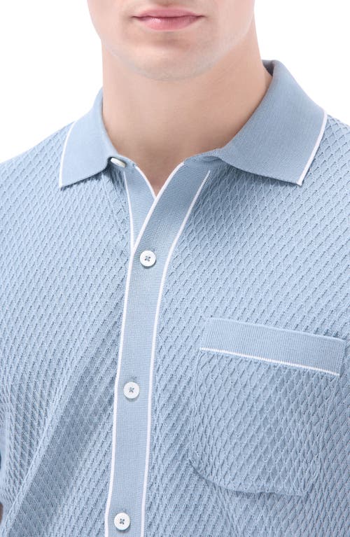 Bugatchi Tipped Short Sleeve Button-up Sweater In Shark