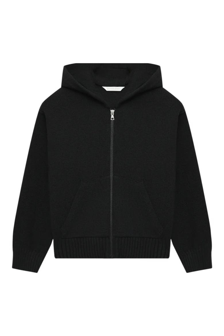 Kids' Curved Logo Organic Cotton & Wool Full Zip Hoodie, Main, color, BLACK - OFF WHITE