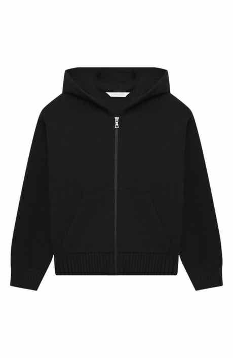 Kids' Curved Logo Organic Cotton & Wool Full Zip Hoodie