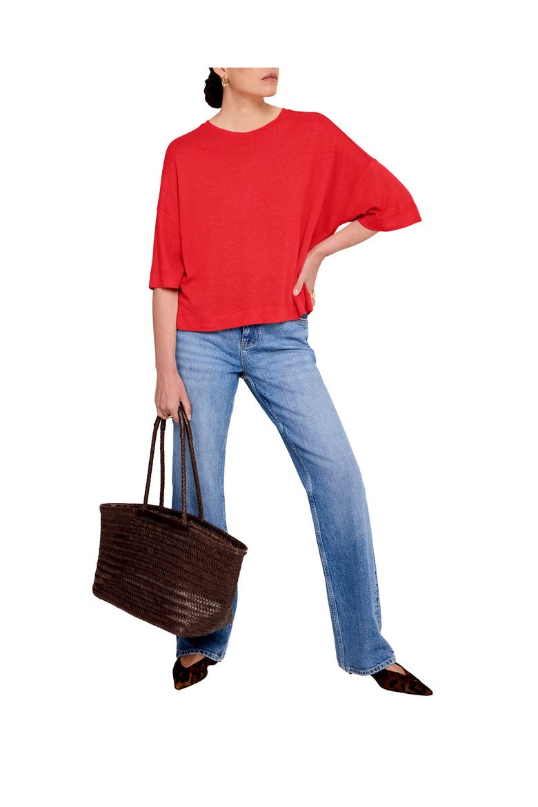 Linen Blend Boxy Silhouette T-Shirt, Main, color, Red