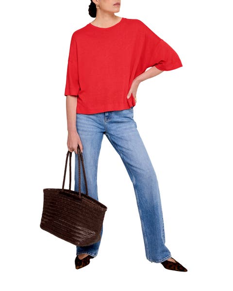 Linen Blend Boxy Silhouette T-Shirt