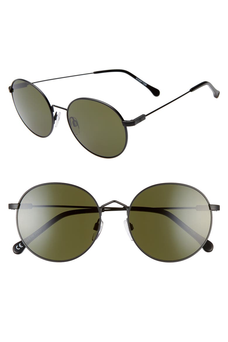 Hampton 55mm Round Sunglasses, Main, color, MATTE BLACK/ GREY