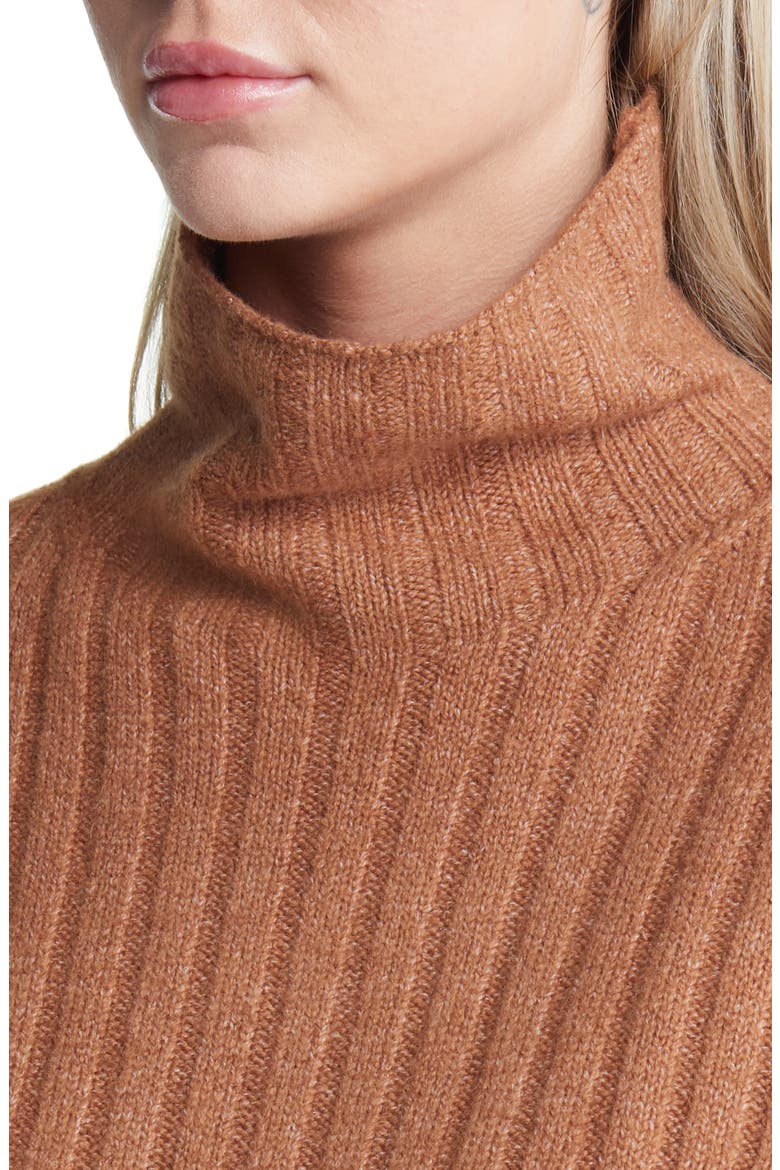Women's Cotton Blend Rib Funnel Neck Sweater, Alternate, color, BROWN TOFFEE