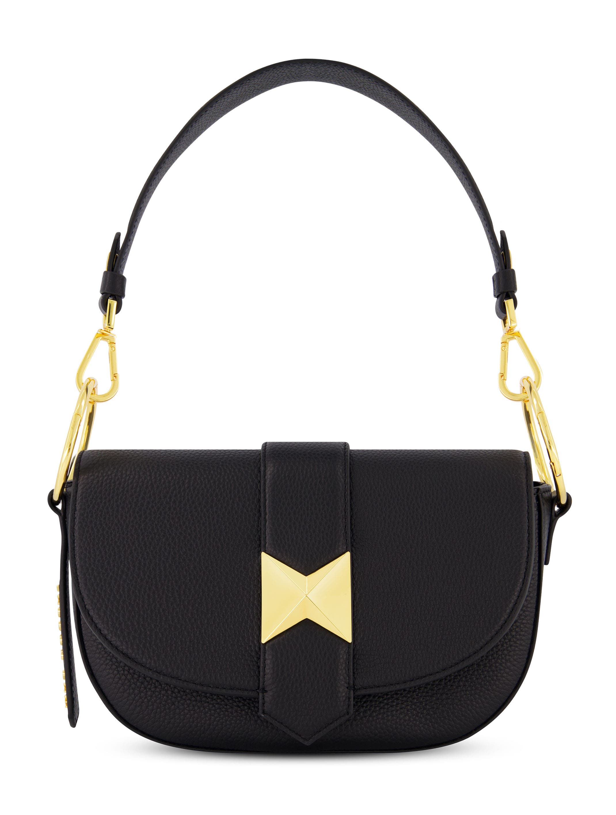 Gold Plated Hardware Grain Leather Saddle Bag, Main, color, Black