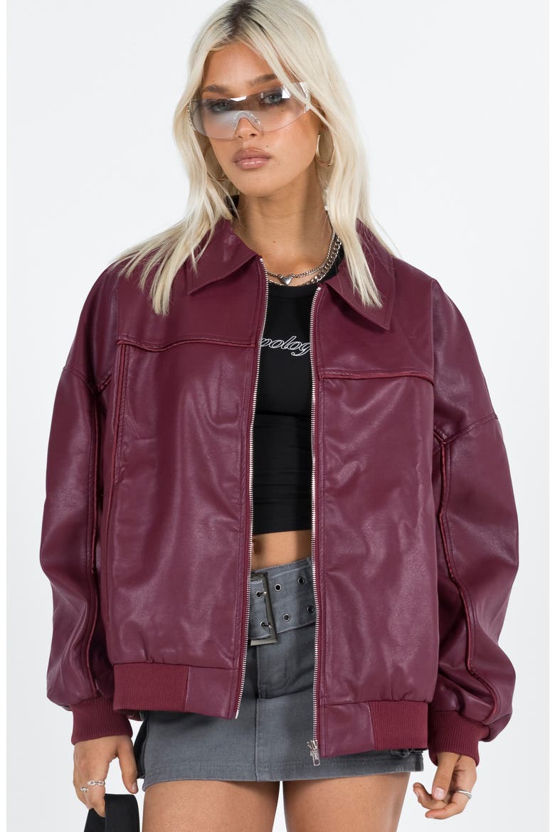 Goldsmith Oversize Faux Leather Bomber Jacket, Alternate, color, DARK RED