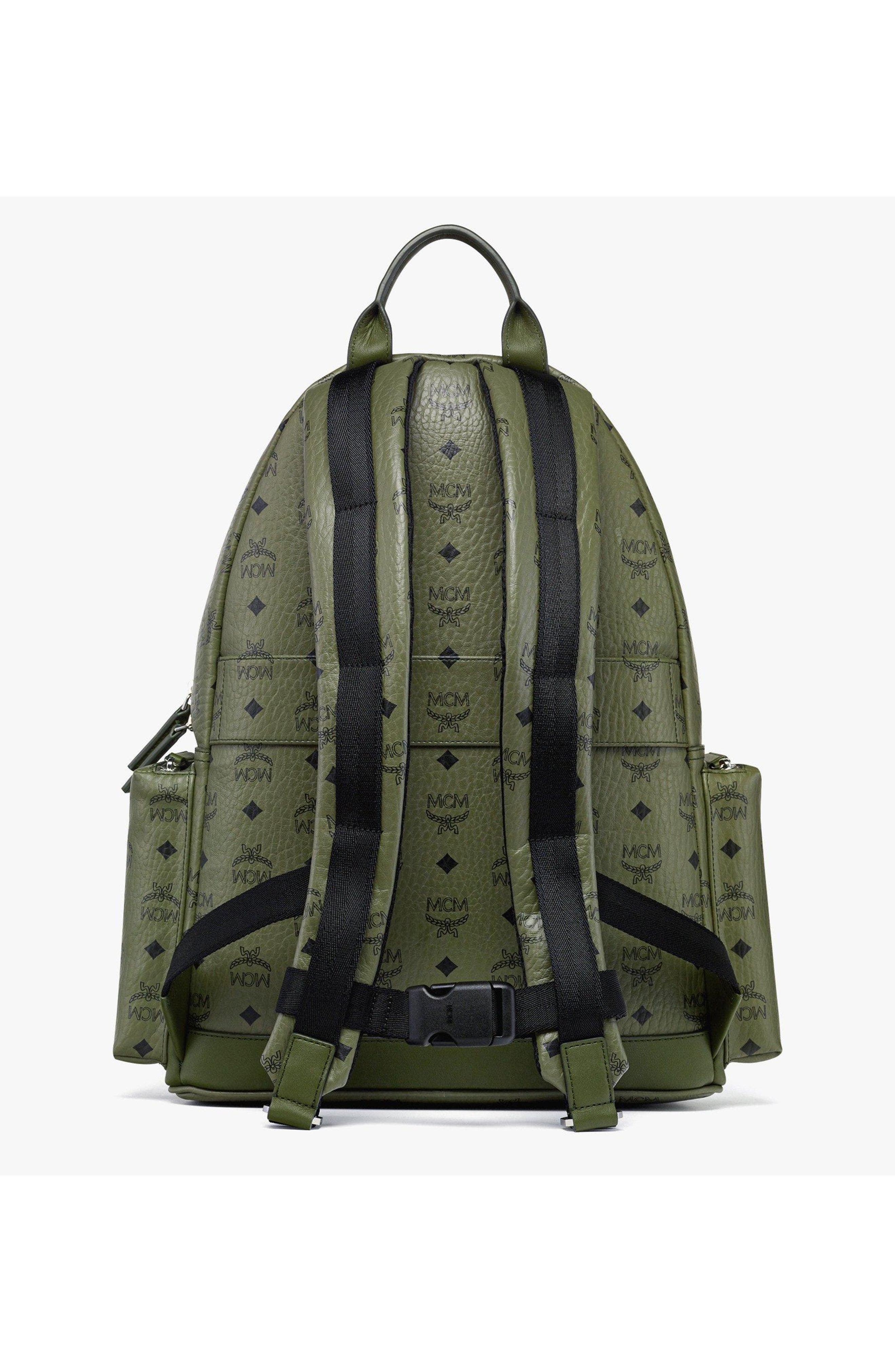 MCM Stark Backpack in Visetos, Alternate, color, Green