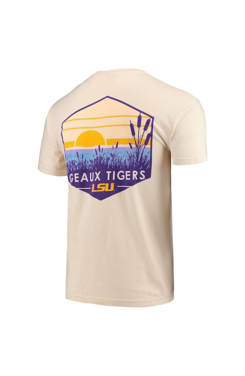 IMAGE ONE Men's Cream LSU Tigers Landscape Shield Comfort Colors Pocket T-Shirt, Alternate, color,