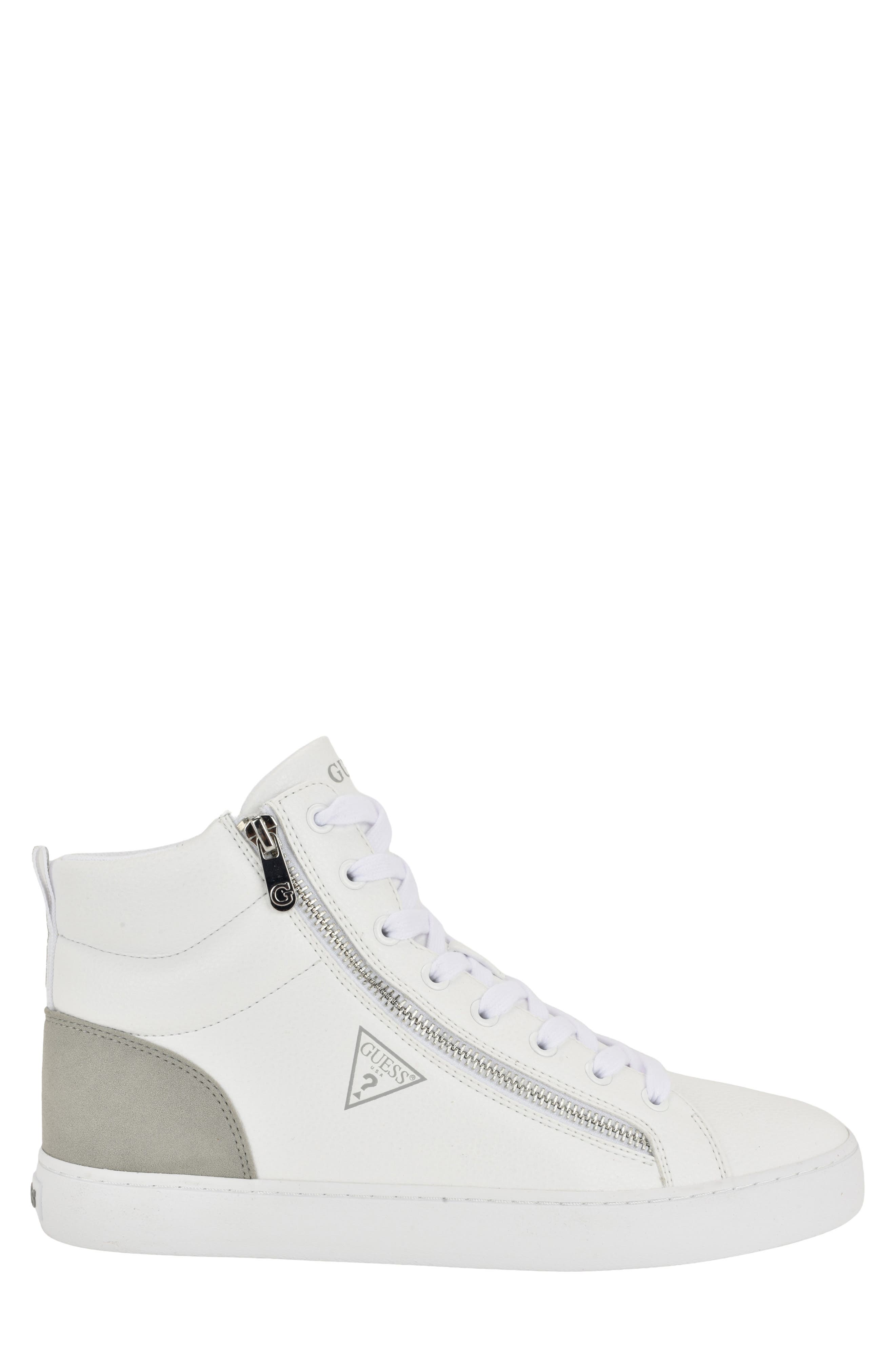 Faux Leather High Top Sneaker, Alternate, color, WHITE/ GREY