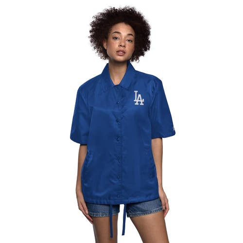 Starter Royal Los Angeles Dodgers High Post Short Sleeve Full-snap Coaches Jacket In Blue