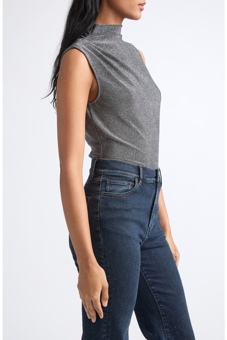 Mylie Metallic Mock Neck Top, Alternate, color, GUNMETAL