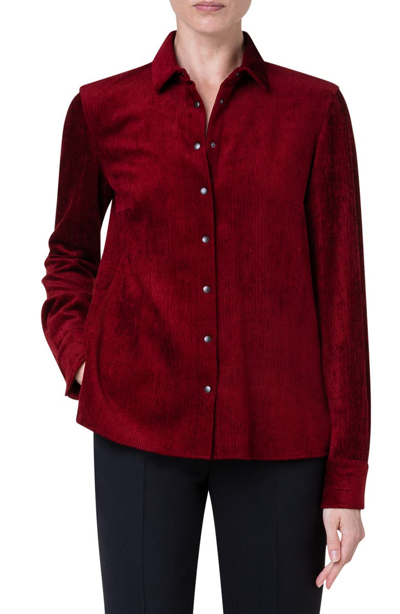 Akris punto Washed Corduroy Snap-Up Shirt, Main, color,