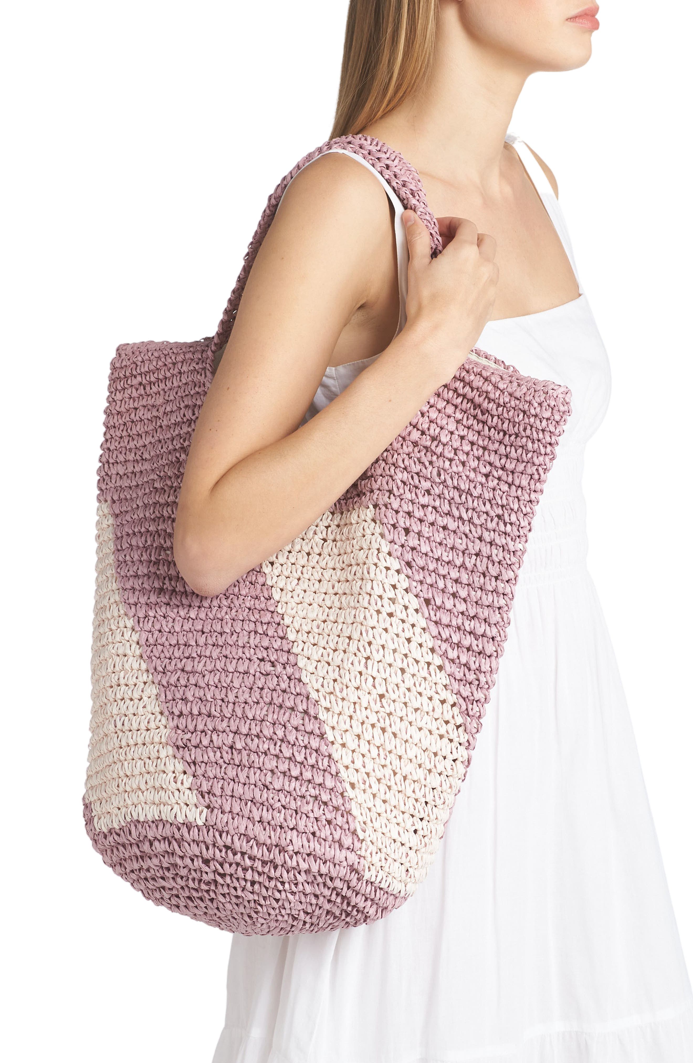 Demi Diagonal Straw Shoulder Bag, Alternate, color, LAVENDER PETAL