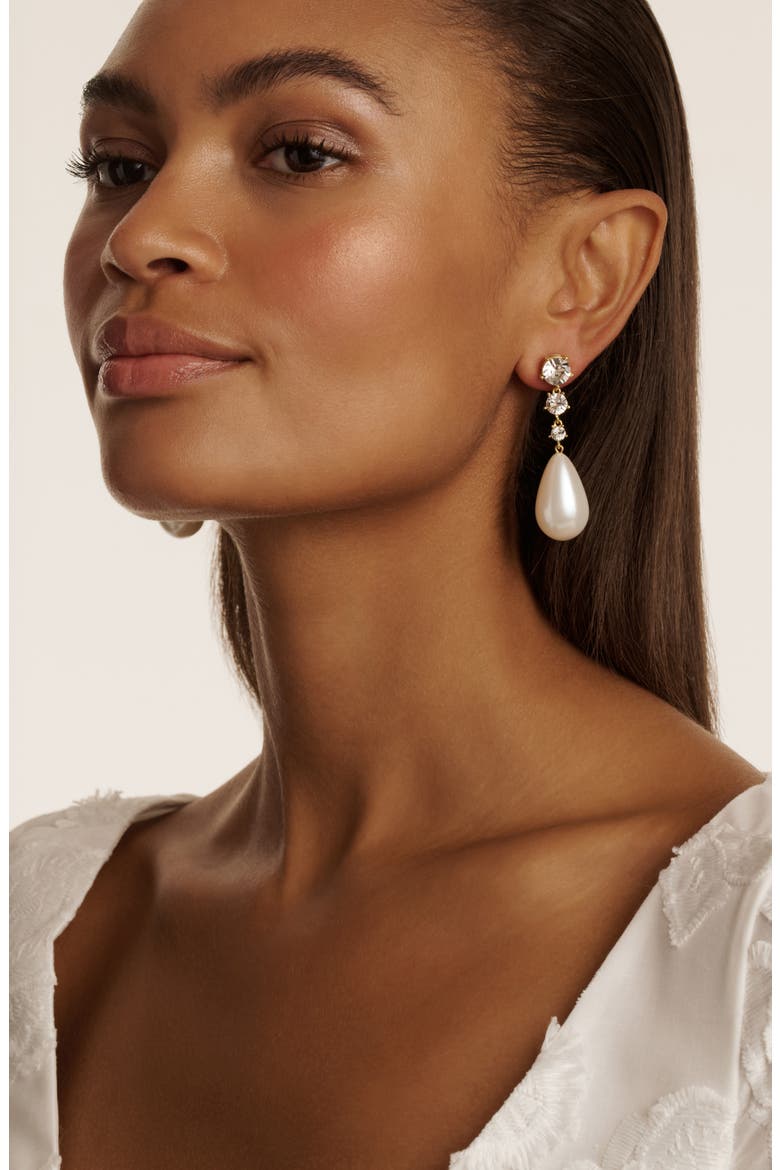 Pearsti Faux Pearl Drop Earrings, Alternate, color, GOLD TONE WHITE CLEAR CRYSTAL