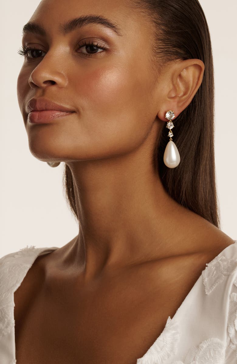 Ted Baker Pearsti Faux Pearl Drop Earrings, Alternate, color, Gold Tone White Clear Crystal