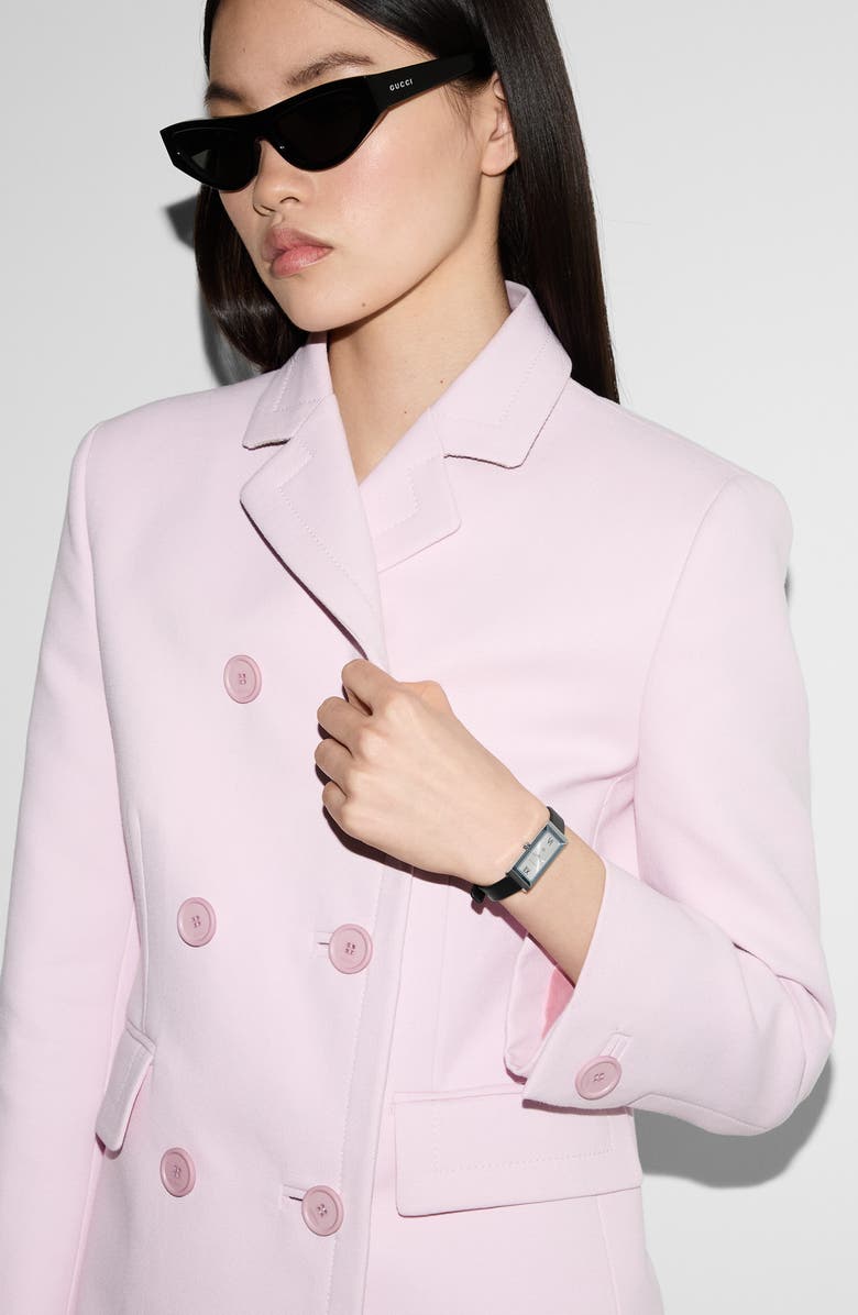 Gucci G-Frame Leather Strap Watch, 14mm x 34mm, Alternate, color, 