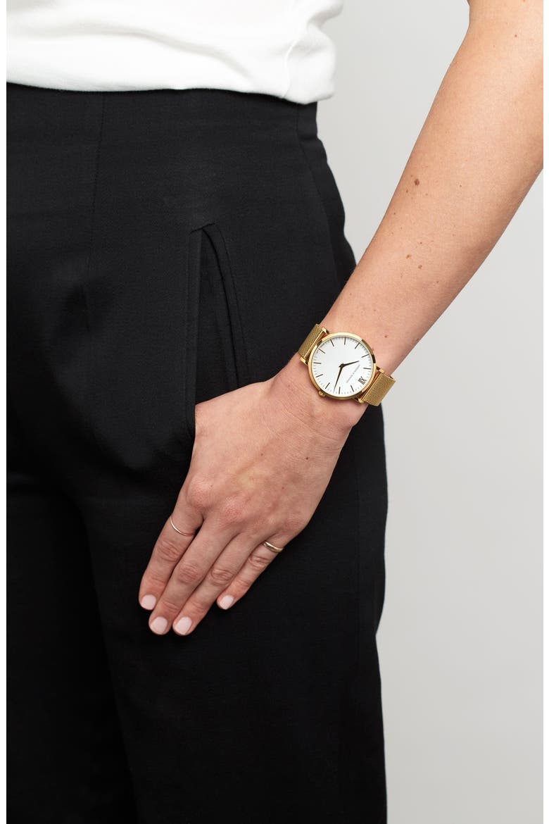 Lugano Mesh Strap Watch, 40mm, Alternate, color, GOLD/ WHITE