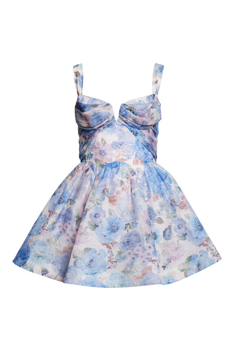 Rebellion Draped Linen & Silk Fit & Flare Minidress, Alternate, color, SKY BLOOM