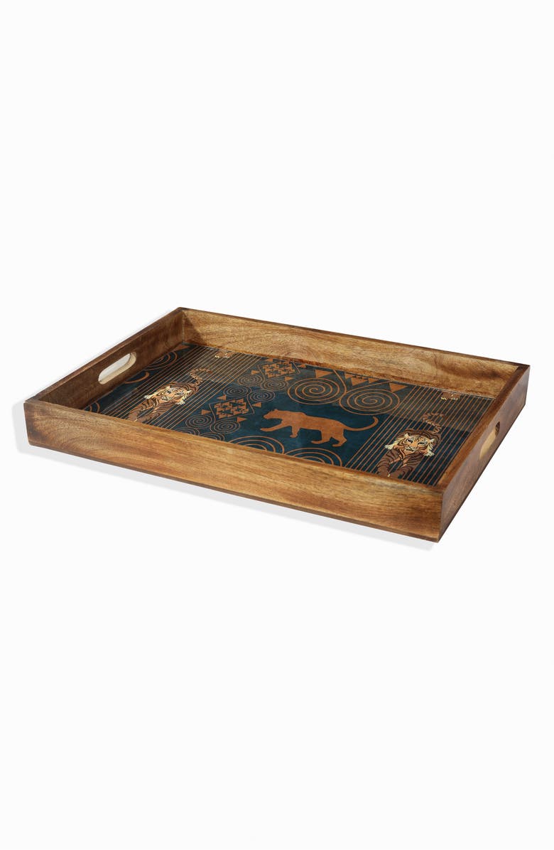 Tiramisu Rectangular Resin & Wood Decorative Tray Set, Alternate, color, Brown/Gold
