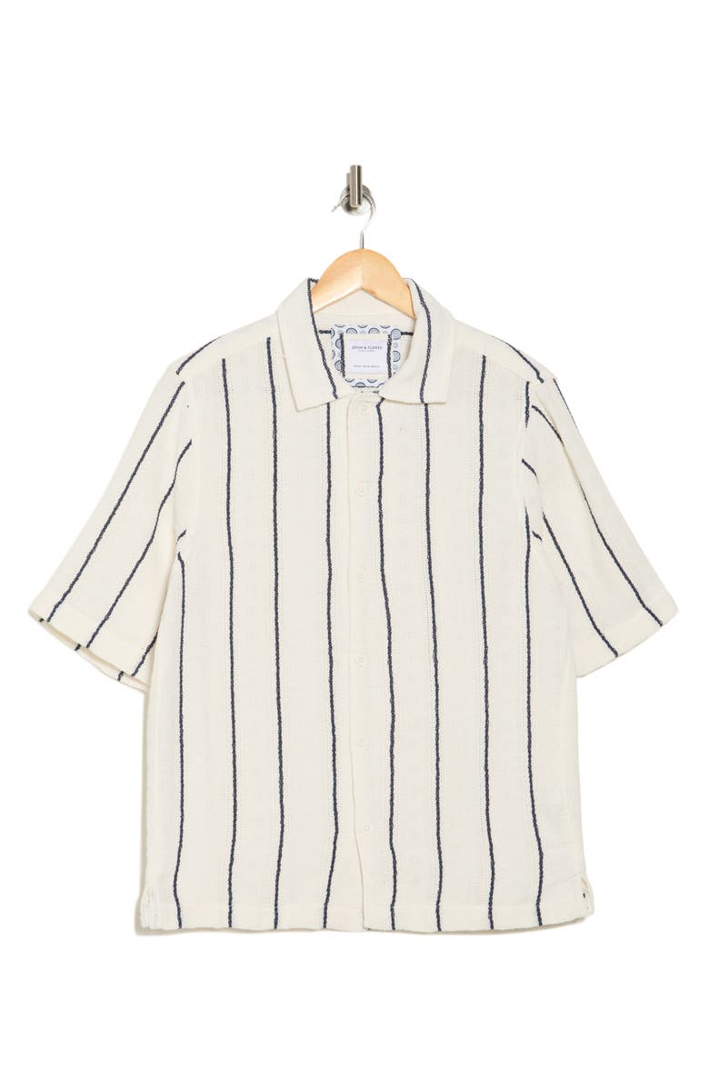 DENIM AND FLOWER Texture Stripe Short Sleeve Shirt, Alternate, color, Cream/ Black Stripe