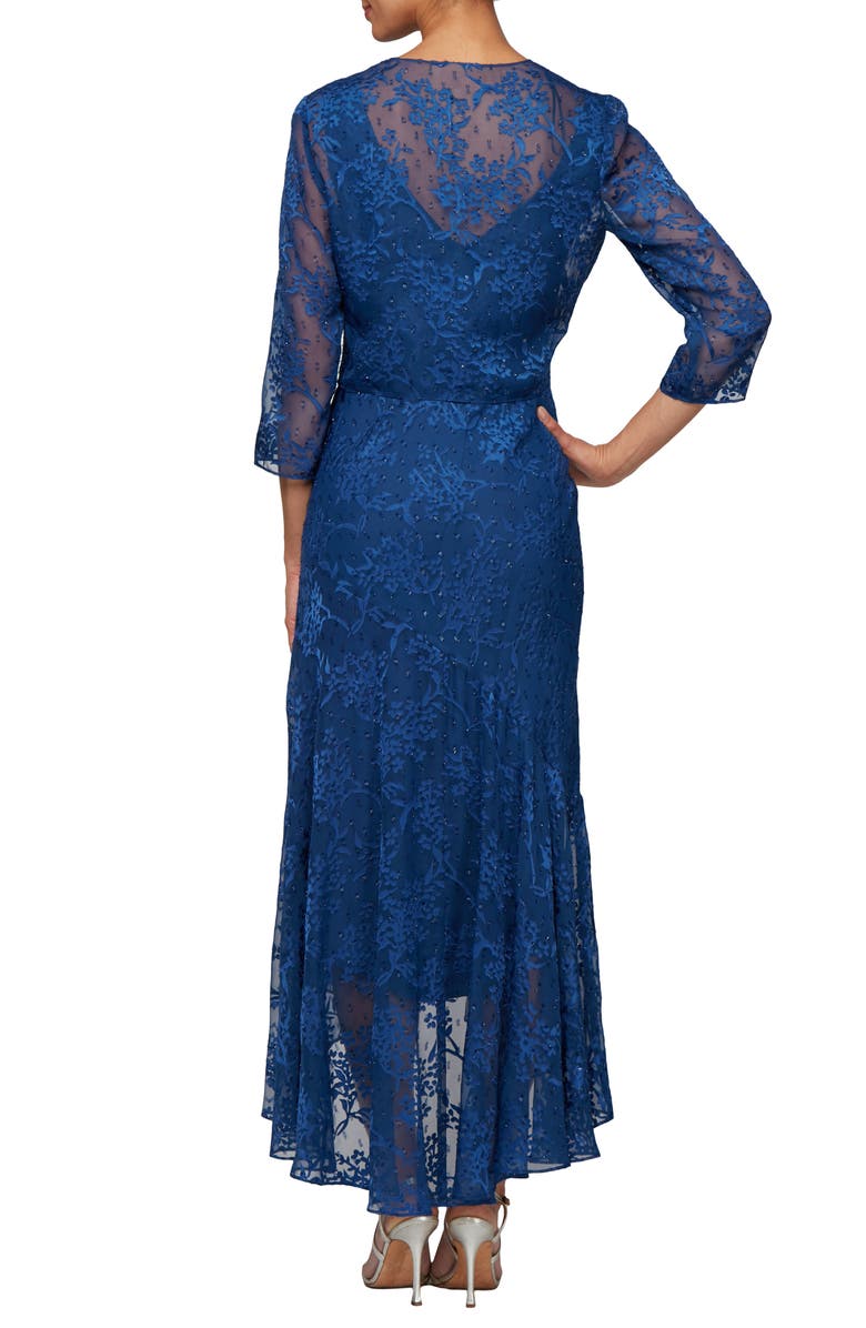 Alex Evenings Textured Floral Burnout High/Low Dress with Jacket, Alternate, color, 
