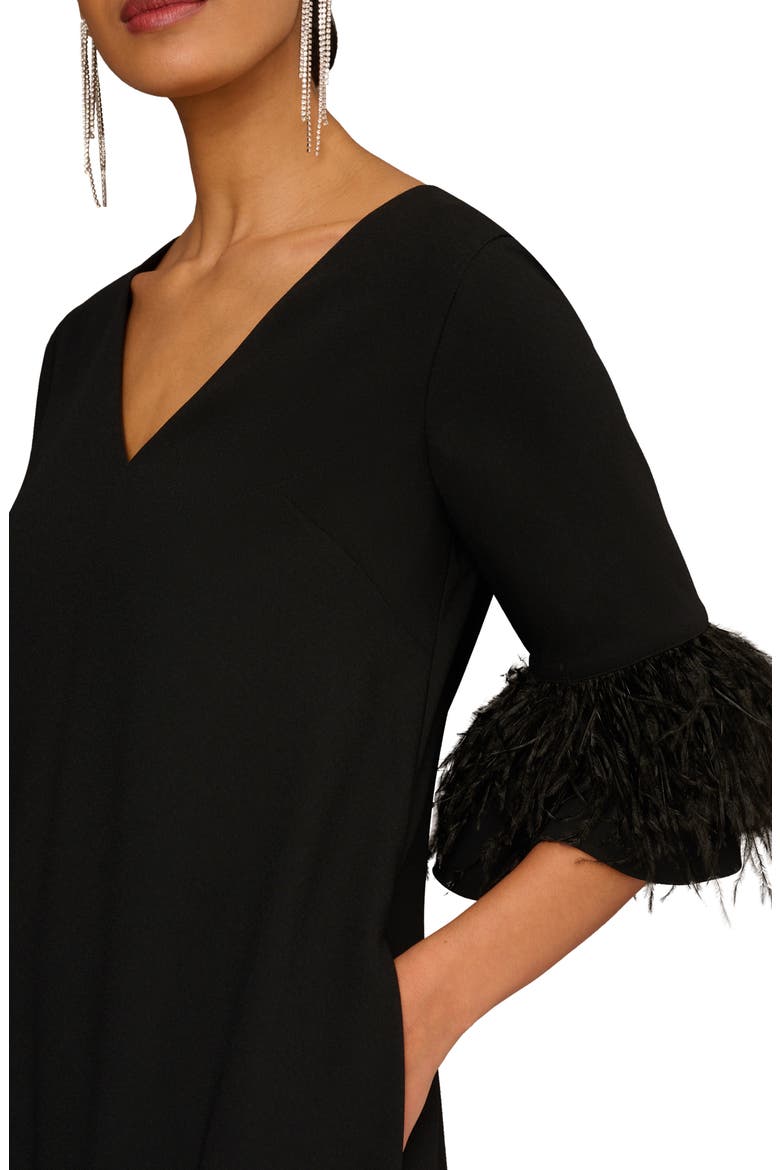 Feather Bell Sleeve Shift Cocktail Dress, Alternate, color, BLACK