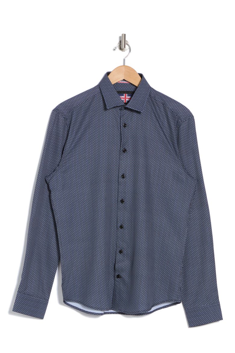 Geometric Print Stretch Button-Up Sport Shirt, Alternate, color, BLACK/ NOIR