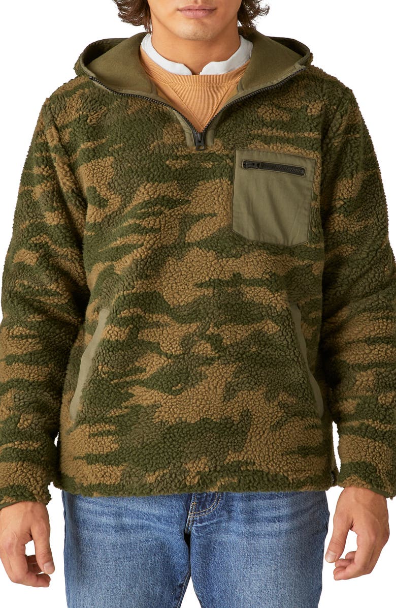 Lucky Brand Utility Camouflage Fleece Half-Zip Hoodie, Main, color,