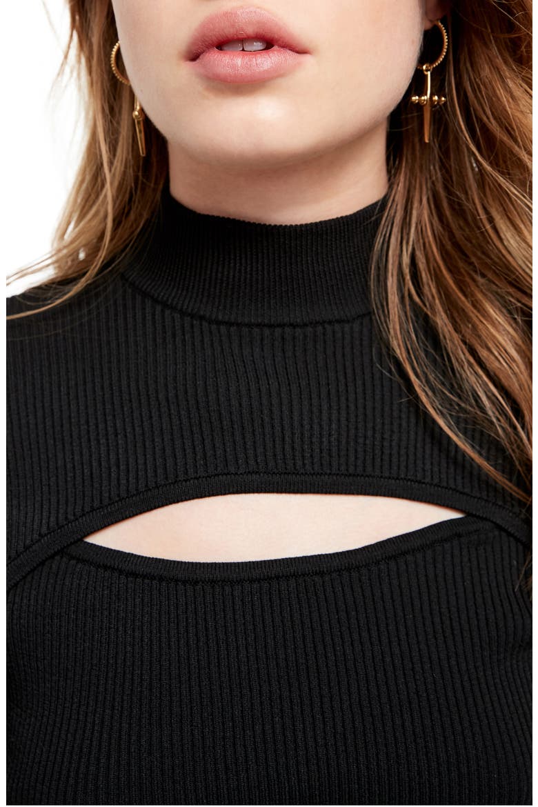 Cutout Mock Neck Crop Sweater, Alternate, color, BLACK