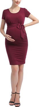 Kimi & Kai Lana Ruched Belted Maternity Dress