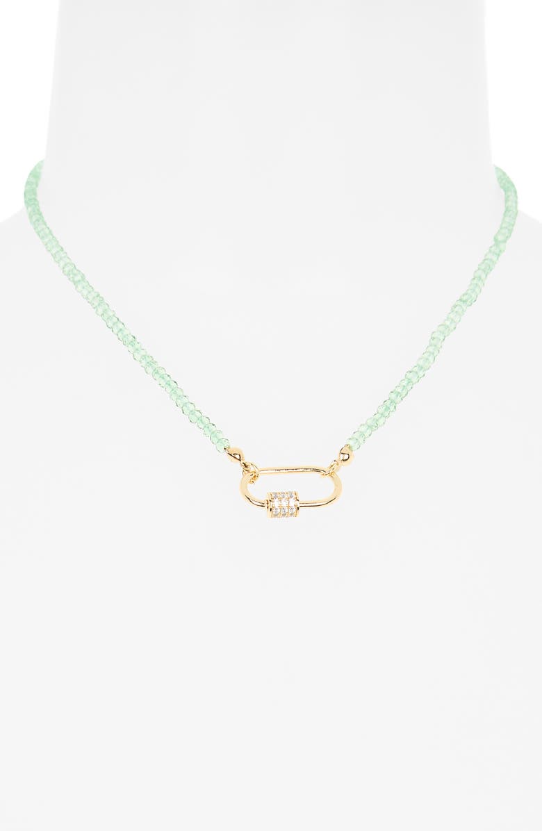 Leith Cubic Zirconia & Crystal Beaded Carabiner Necklace, Alternate, color, Green- Clear- Gold