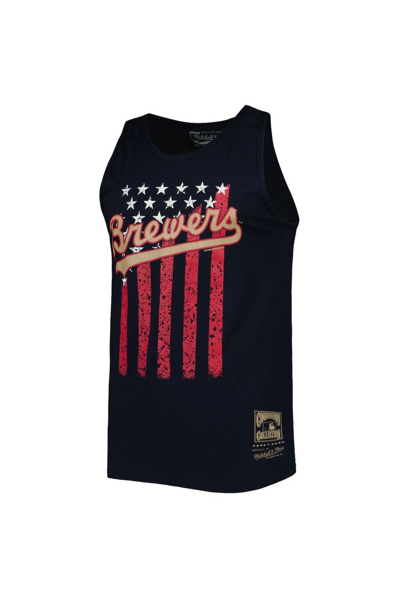 Men's Mitchell & Ness Navy Milwaukee Brewers Cooperstown Collection Stars and Stripes Tank Top, Alternate, color, Navy