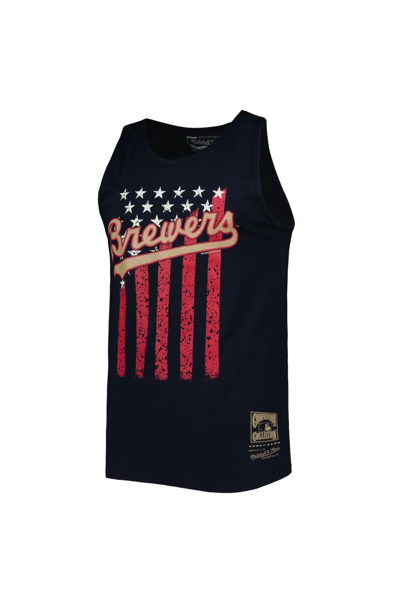 Mitchell & Ness Men's Mitchell & Ness Navy Milwaukee Brewers Cooperstown Collection Stars and Stripes Tank Top, Alternate, color, Navy