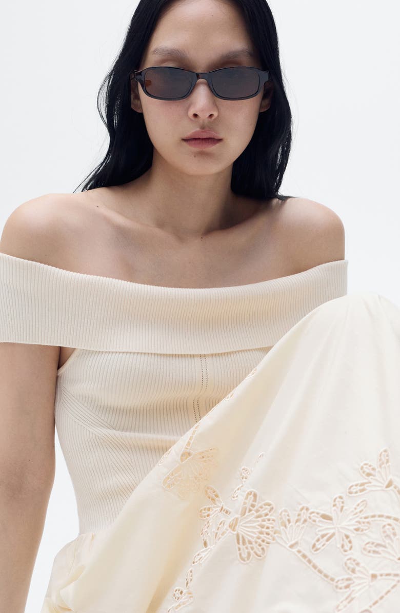 MANGO Floral Embroidered Mixed Media Maxi Dress, Alternate, color, Beige