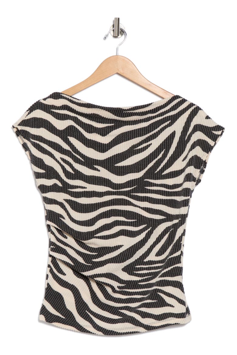 Zebra Stripe Cap Sleeve Ribbed Top, Alternate, color, BLACK MULTI