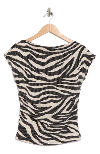 Renee C Zebra Stripe Cap Sleeve Ribbed Top