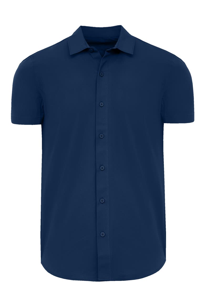 Commuter Slim Fit 4-Way Stretch Short Sleeve Button-Up Shirt, Alternate, color, NAVY
