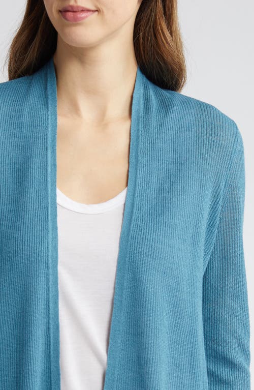 Eileen Fisher Ribbed Side-slit Open-front Cardigan In River