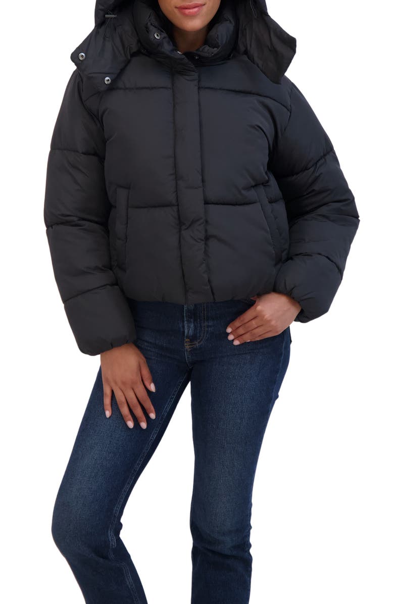 Sebby Short Hooded Puffer Jacket, Alternate, color, Black