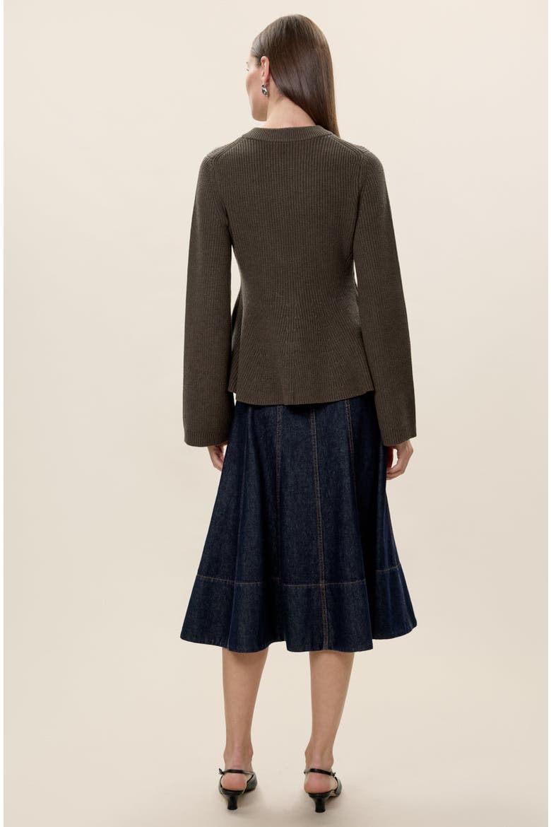 Rhea Knit Peplum Cardi, Alternate, color, Marled Olive